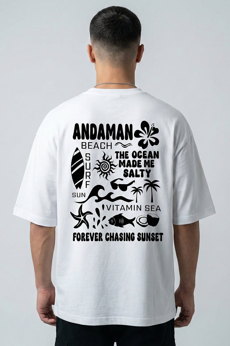 Forever Chasing Sunset – Andaman Beach Vibes White Oversized T-Shirt