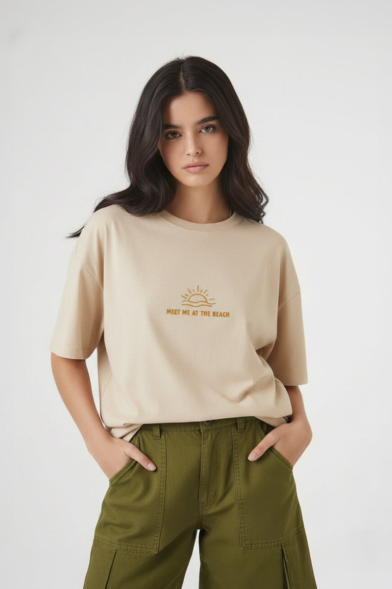 Thalassophile Iconic Beach Biege Oversized T-Shirt