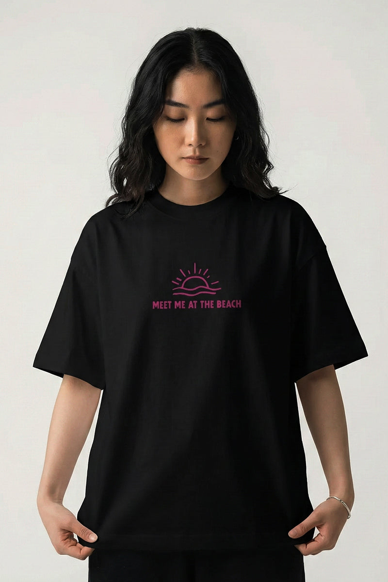 Thalassophile Iconic Beach Black Oversized T-Shirt