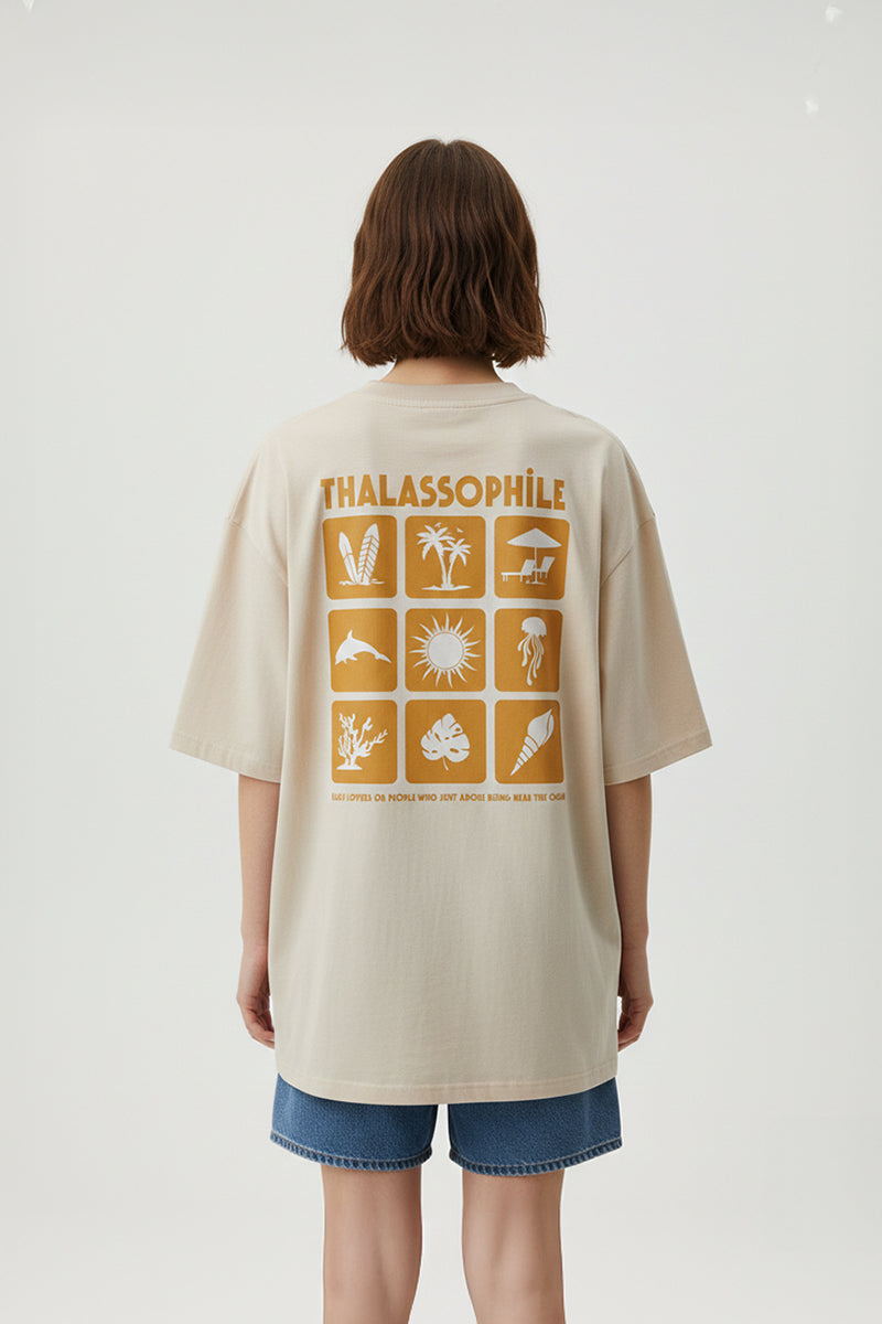 Thalassophile Iconic Beach Biege Oversized T-Shirt